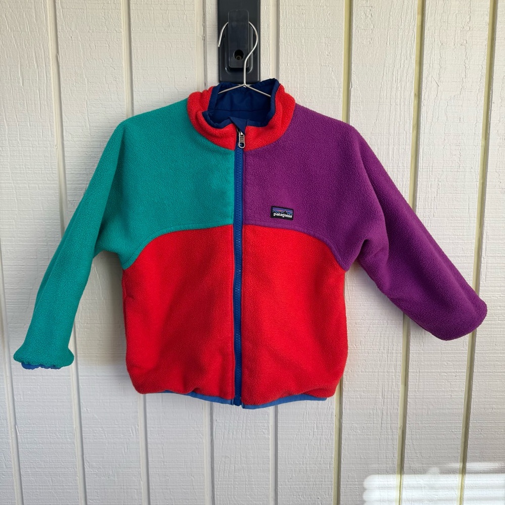 Patagonia Reversible Colorblock Fleece Jacket coat kids size 3-4 winter snow
